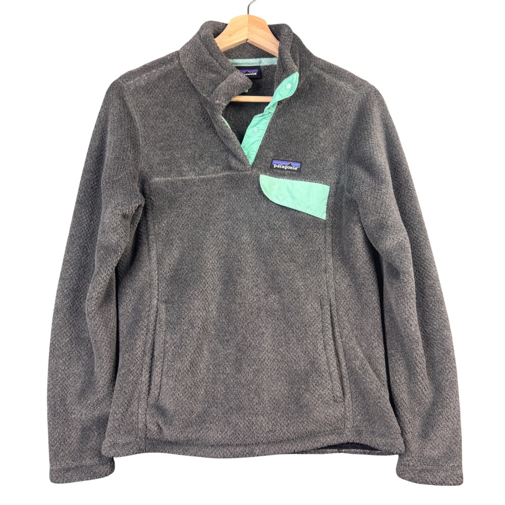Patagonia Re-Tool Snap-T Pullover Gray Mint Green Polartec Fleece Jacket Women S